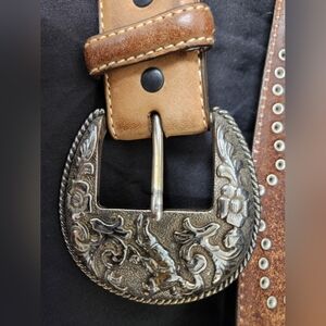 Roper Brown Leather Belt with Silver Buckle